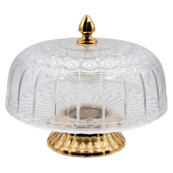Τουρτιέρα - πιατέλα πλαστική κολωνάτη με καπάκι Φ31Χ25 εκ. διάφανη με χρυσό - KESKOR 42647-2