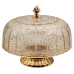 Τουρτιέρα - πιατέλα πλαστική κολωνάτη με καπάκι Φ31Χ25 εκ. μελί με χρυσό - KESKOR 42647-3