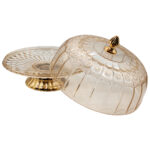 Τουρτιέρα - πιατέλα πλαστική κολωνάτη με καπάκι Φ31Χ25 εκ. μελί με χρυσό - KESKOR 42647-3 - Image 2