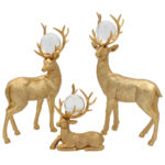 Διακοσμητικά polyresin τεμ 3 Ελάφια Χρυσά με γυάλινες μπάλες - KESKOR 69608
