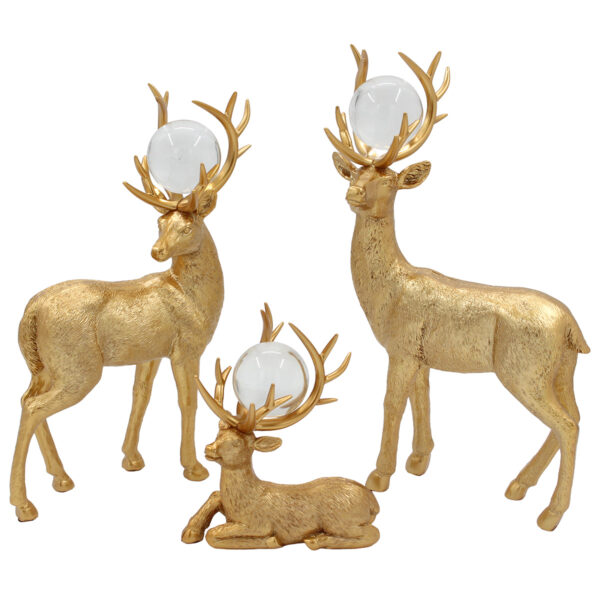 Διακοσμητικά polyresin τεμ 3 Ελάφια Χρυσά με γυάλινες μπάλες - KESKOR 69608