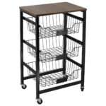 Τρόλεϊ - μανάβης μεταλλικός 42Χ31Χ69,5 εκ. μαύρος με 3 συρτάρια και ξύλινη επιφάνεια - KESKOR 51382