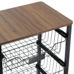 Τρόλεϊ - μανάβης μεταλλικός 42Χ31Χ69,5 εκ. μαύρος με 3 συρτάρια και ξύλινη επιφάνεια - KESKOR 51382 - Image 3