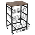 Τρόλεϊ - μανάβης μεταλλικός 42Χ31Χ69,5 εκ. μαύρος με 3 συρτάρια και ξύλινη επιφάνεια - KESKOR 51382 - Image 4