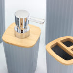 Σετ μπάνιου πλαστικό 6 τεμ Γκρι με bamboo - KESKOR 42665-1 - Image 3