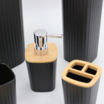 Σετ μπάνιου πλαστικό 6 τεμ Μαύρο με bamboo - KESKOR 42665-2 - Image 3
