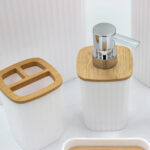 Σετ μπάνιου πλαστικό 6 τεμ Λευκό με bamboo - KESKOR 42665-3 - Image 3