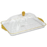 Τουρτιέρα - πιατέλα πλαστική με καπάκι 46,5Χ28Χ16 εκ. με χρυσό - KESKOR 42667