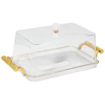 Τουρτιέρα - πιατέλα πλαστική με καπάκι 41Χ20Χ14 εκ. με χρυσό - KESKOR 42674