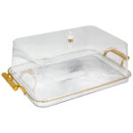 Τουρτιέρα - πιατέλα πλαστική με καπάκι 50Χ30Χ15 εκ. με χρυσό - KESKOR 42675