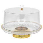 Τουρτιέρα - πιατέλα κολωνάτη πλαστική με καπάκι Φ31Χ19 εκ. με χρυσό - KESKOR 42676