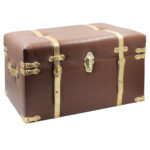 Μπαούλο αποθήκευσης ξύλινο 68Χ40Χ40 εκ. με επένδυση PU καφέ και χρυσές λεπτομέρειες - KESKOR 25203-1