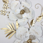 Πίνακας τοίχου μεταλλικός 130Χ72 εκ. Λευκός Χρυσός με λουλούδια και φύλλα - KESKOR 46003 - Image 5