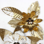 Πίνακας τοίχου μεταλλικός 131Χ63 εκ. Λευκός Χρυσός με λουλούδια και φύλλα - KESKOR 46004 - Image 6