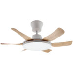 Ανεμιστήρας οροφής με 6 πτερύγια σε χρώμα Ξύλου Φ76Χ27 εκ. 60 Watt με φωτισμό LED και controller Λευκό - KESKOR 653371 - Image 2