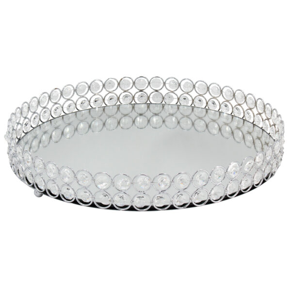 Διακοσμητικό - Δίσκος μεταλλικός στρογγυλός Φ35Χ5,8 εκ. Ασημί με κρύσταλλα και καθρέπτη - KESKOR 52008-1