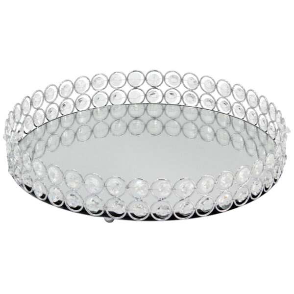 Διακοσμητικό - Δίσκος μεταλλικός στρογγυλός Φ30Χ5,8 εκ. Ασημί με κρύσταλλα και καθρέπτη - KESKOR 52008-2