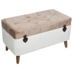 Μπαούλο - Σκαμπό ξύλινο 80Χ40Χ44 εκ. Βελουτέ - Γούνα Εκρού-Καφέ - KESKOR 52205-1