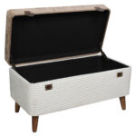 Μπαούλο - Σκαμπό ξύλινο 80Χ40Χ44 εκ. Βελουτέ - Γούνα Εκρού-Καφέ - KESKOR 52205-1 - Image 2