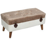 Μπαούλο - Σκαμπό ξύλινο 70Χ35Χ33 εκ. Βελουτέ - Γούνα Εκρού-Καφέ - KESKOR 52205-2