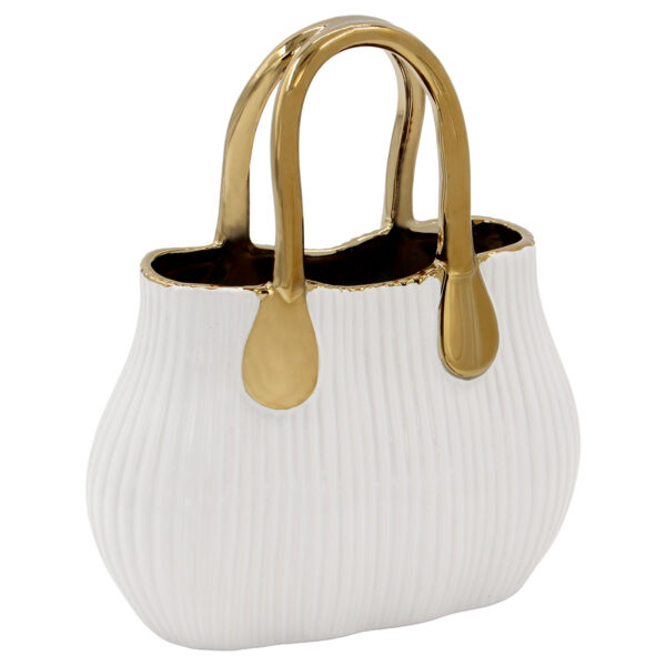Ανθοδοχείο - Διακοσμητικό κεραμικό 21Χ10Χ25 εκ. Τσάντα Λευκό Χρυσό - KESKOR 63044