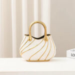 Ανθοδοχείο - Διακοσμητικό κεραμικό 24Χ10Χ25 εκ. Τσάντα Λευκό Χρυσό - KESKOR 63045 - Image 2