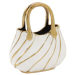 Ανθοδοχείο - Διακοσμητικό κεραμικό 24Χ10Χ25 εκ. Τσάντα Λευκό Χρυσό - KESKOR 63045