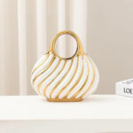 Ανθοδοχείο - Διακοσμητικό κεραμικό 24Χ10Χ25 εκ. Τσάντα Λευκό Χρυσό - KESKOR 63048 - Image 2