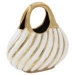 Ανθοδοχείο - Διακοσμητικό κεραμικό 24Χ10Χ25 εκ. Τσάντα Λευκό Χρυσό - KESKOR 63048
