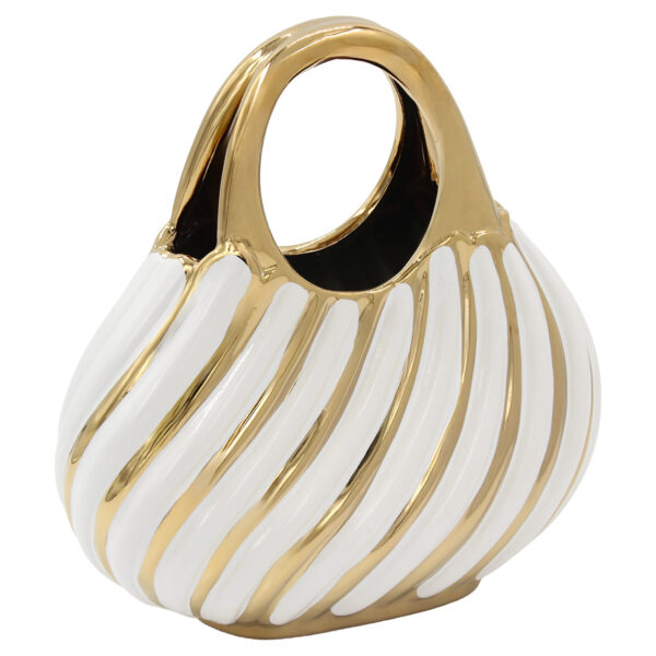 Ανθοδοχείο - Διακοσμητικό κεραμικό 24Χ10Χ25 εκ. Τσάντα Λευκό Χρυσό - KESKOR 63048