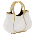 Ανθοδοχείο - Διακοσμητικό κεραμικό 24Χ10Χ25 εκ. Τσάντα Λευκό Χρυσό - KESKOR 63049