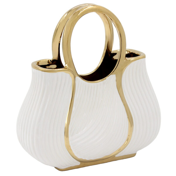 Ανθοδοχείο - Διακοσμητικό κεραμικό 24Χ10Χ25 εκ. Τσάντα Λευκό Χρυσό - KESKOR 63049