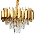 Φωτιστικό κρεμαστό μεταλλικό 5 Χ Ε14 Φ38Χ29 εκ. Χρυσό με κρύσταλλα - KESKOR 278604 - Image 2