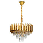 Φωτιστικό κρεμαστό μεταλλικό 5 Χ Ε14 Φ38Χ29 εκ. Χρυσό με κρύσταλλα - KESKOR 278604