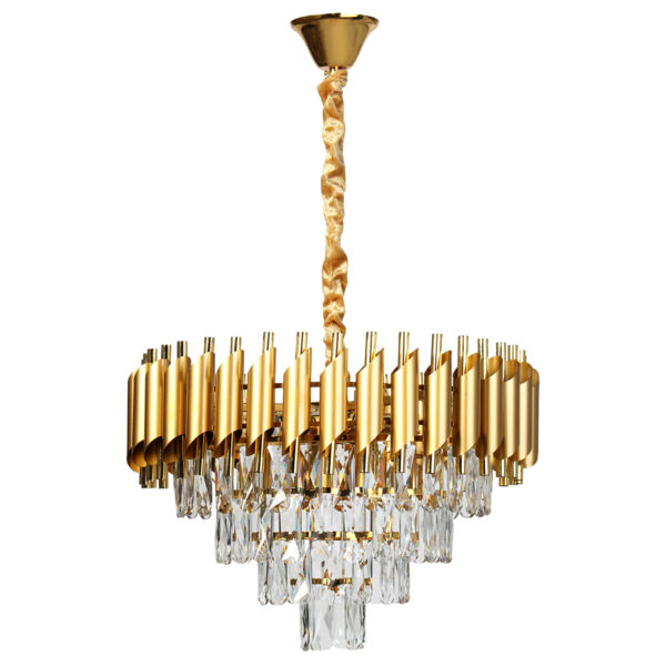 Φωτιστικό κρεμαστό μεταλλικό 8 Χ Ε14 Φ48Χ44 εκ. Χρυσό με κρύσταλλα - KESKOR 278605