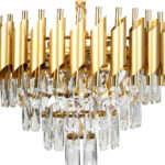Φωτιστικό κρεμαστό μεταλλικό 8 Χ Ε14 Φ48Χ44 εκ. Χρυσό με κρύσταλλα - KESKOR 278605 - Image 4
