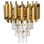 Απλίκα τοίχου μεταλλική 2 Χ Ε14 26Χ15Χ30 εκ. Χρυσή με κρύσταλλα - KESKOR 278607