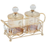 Διακοσμητικό μεταλλικό - κηροπήγιο 2 θέσεις 23Χ10Χ16 εκ. Χρυσό με γυαλιά και κρύσταλλα - KESKOR 43166