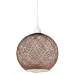 Φωτιστικό μονόφωτο Ε27 Φ30 εκ. Μπάλα Καφέ Λευκό με σχοινί - KESKOR 206807 - Image 2