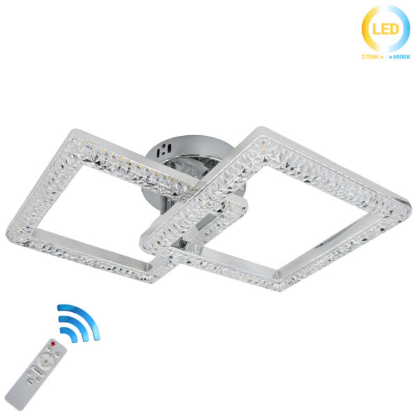 Φωτιστικό οροφής LED 40W 55Χ35Χ13 εκ. Χρώμιο με ακρυλικό και Controller - KESKOR 659909