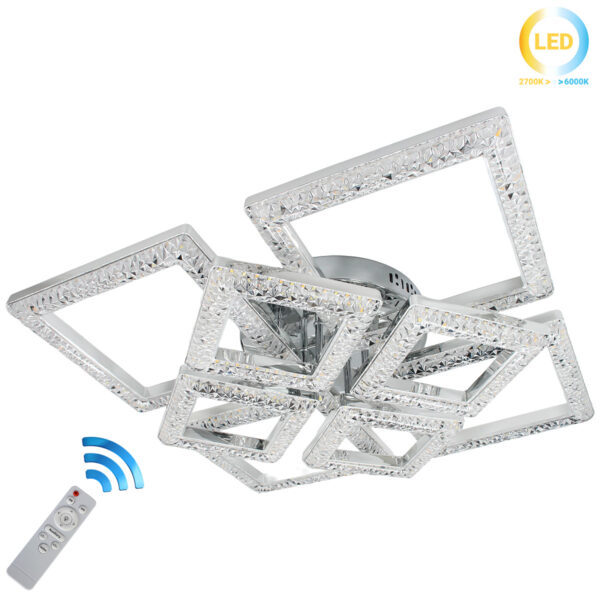 Φωτιστικό οροφής LED 140W 57Χ57Χ13 εκ. Χρώμιο με ακρυλικό και Controller - KESKOR 659911