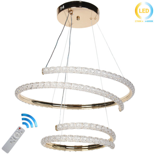 Φωτιστικό κρεμαστό LED 90W Φ52-Φ32 εκ. Χρυσό με ακρυλικό και Controller - KESKOR 659914