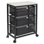 Τρόλεϊ - μανάβης μεταλλικός 47Χ27Χ65 εκ. Μαύρος με 3 συρτάρια και ξύλινη επιφάνεια - KESKOR 51387