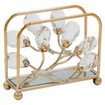 Χαρτοπετσετοθήκη μεταλλική 13Χ6Χ10,5 εκ. Χρυσή με κρύσταλλα και καθρέπτη - KESKOR 43185