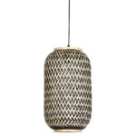 Φωτιστικό κρεμαστό μονόφωτο μπαμπού Ε27 Φ28Χ42 εκ. Μαύρο Μπεζ - KESKOR 60894 - Image 2