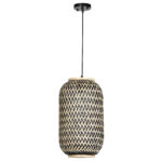 Φωτιστικό κρεμαστό μονόφωτο μπαμπού Ε27 Φ28Χ42 εκ. Μαύρο Μπεζ - KESKOR 60894