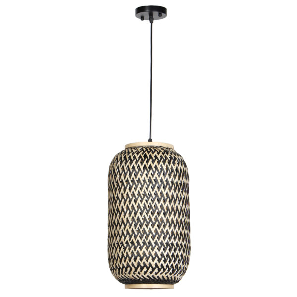 Φωτιστικό κρεμαστό μονόφωτο μπαμπού Ε27 Φ28Χ42 εκ. Μαύρο Μπεζ - KESKOR 60894