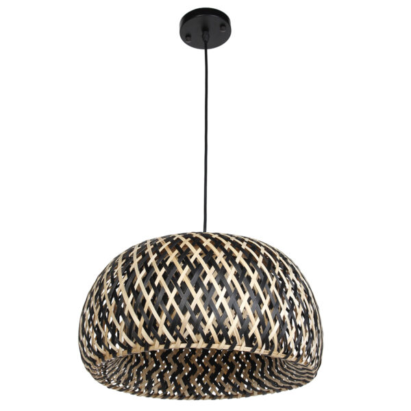 Φωτιστικό κρεμαστό μονόφωτο μπαμπού Ε27 Φ38Χ20 εκ. Μαύρο Μπεζ - KESKOR 60896