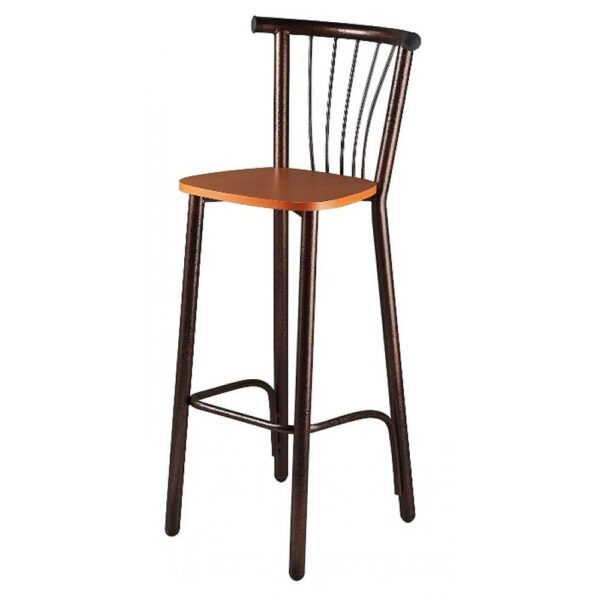 Σκαμπό μπαρ με πλάτη μεταλλικό και πάτο ξύλου σε χρώμα καφέ 35x39x108