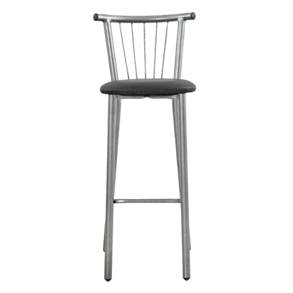 Σκαμπό μπαρ μεταλλικό με πλάτη και πάτο δερματίνης σε χρώμα γκρι/μαύρο 35x39x108